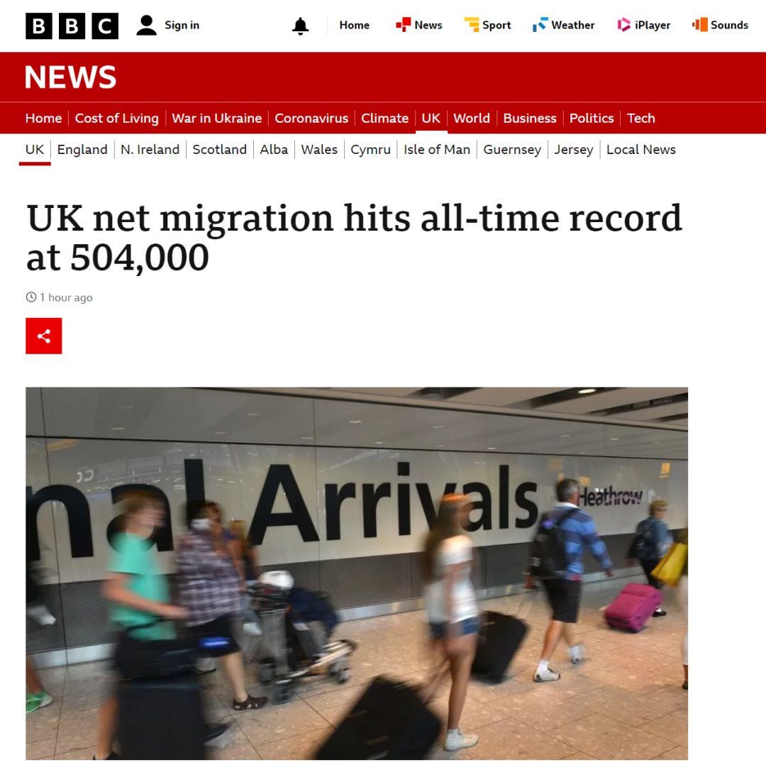  图片 英国净移民人数飙升破50万