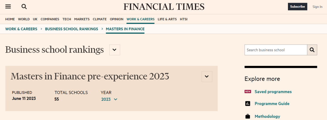 2023全球金融硕士排名