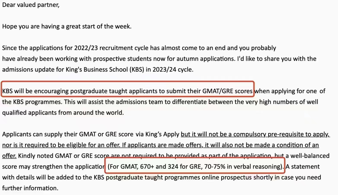 伦敦国王学院KCL商学院建议学生在申请时递交GRE/GMAT